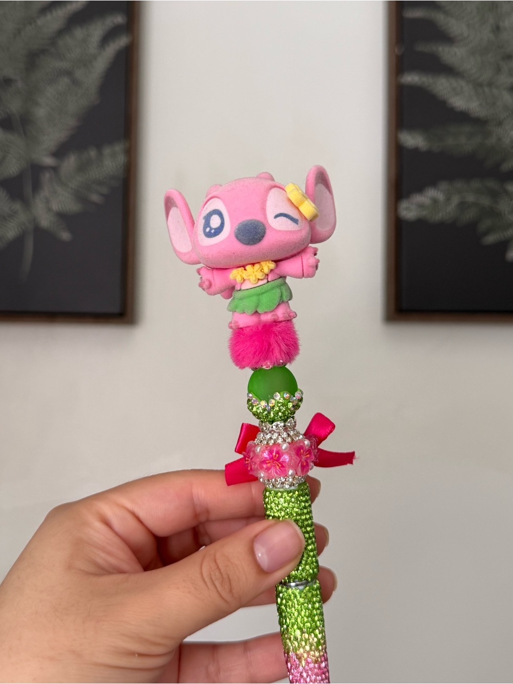 Angel Pink and Green Custom Handmade Beaded Pen - Picture 3 of 4
